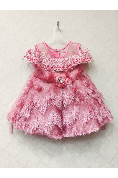 Silk Kids Dress With All Over Frill Type Silk Thread Weaving And In The Neck Portion Has Fine Beads Work (KRB15)